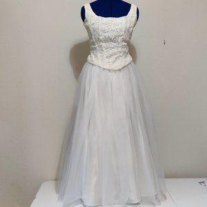 VTG White Pageant Beaded Lace Bodice Formal Evening Prom Party Dress Gown 7-8
